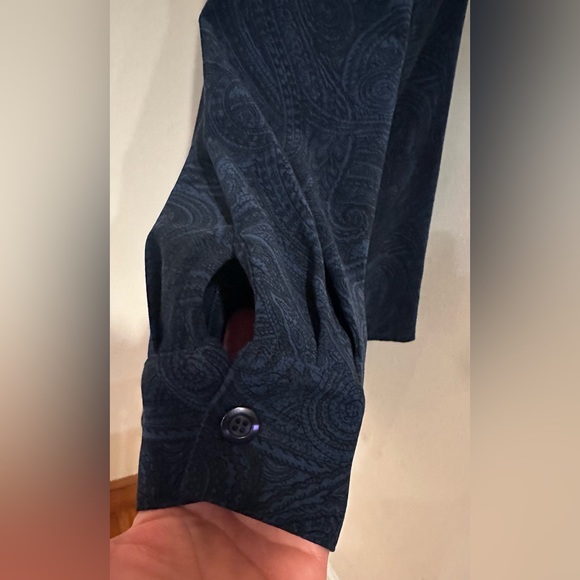 Haggar Vintage Blue & Black Paisley Button Down Collard Shirt Sz 12. Lined. - Picture 7 of 14